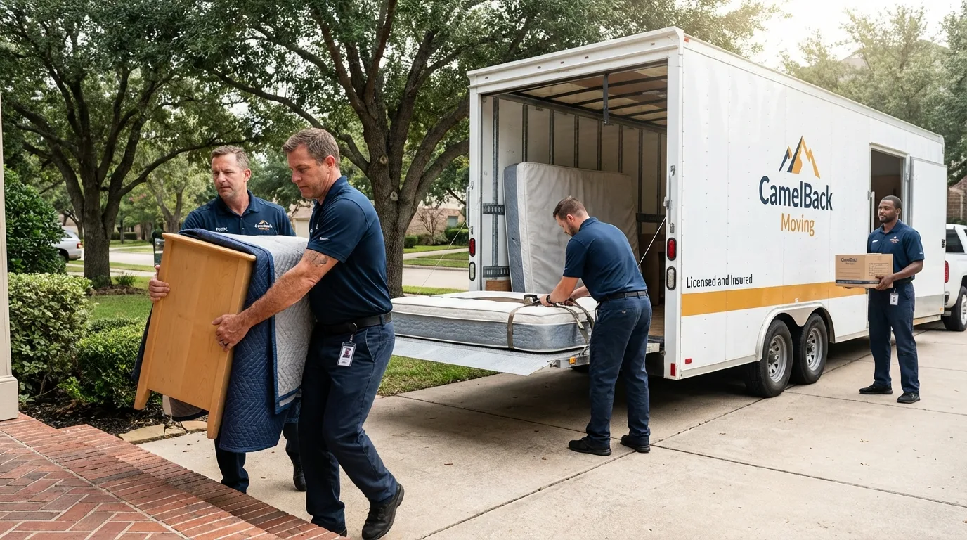 Crew loading residential truck for cross-state move from Boutte, LA